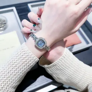 Trending TikTok Luxury Women’s  – Elegant Square Dial Blue Crystal Ladies’  – Small Silver Dial Design, Perfect for Everyday Luxury – Featuring a Luxurious Stainless Steel Mesh Strap and Diamond-Set Bezel ladies watch women durable automatic men