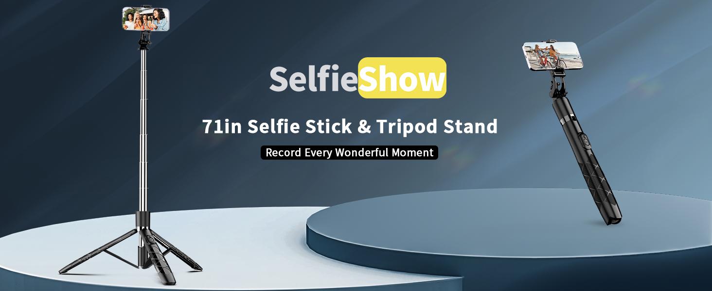 71" Phone Tripod & Selfie Stick, All in One Extendable Cell Phone Tripod with Wireless Remote, Tripods Stand for iPhone & Travel Selfie Stick 360°   Rotation Compatible with iPhone Android, Camera