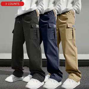 Men's 3pcs Casual Work Pants with Multi-Pocket Design Personalized for Everyday Wear & Sports Fitness Versatile Comfortable Stylish