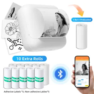 【BUY 1 GET 12】Mini Sticker Printer Bluetooth Thermal Pocket Printer Inkless Portable for Study Notes Photos Journals Memos Lists Sticky Label Birthday Gifts for Girls Boys