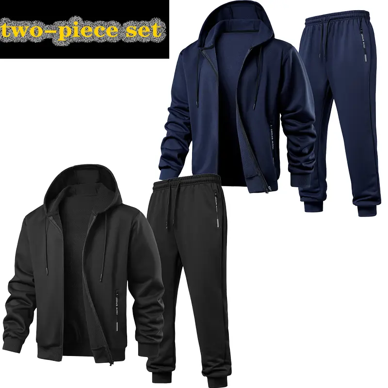 Men 2 Piece Sets, Men's Full Zip Hooded Jacket and Jogger Pants Tracksuit, Breathable Comfortable Loose Fit Sportswear, Stylish Versatile Casual Outfit with Elastic Waist and Pockets for Gym, Running, Travel, Outdoor Activities and Everyday Wear