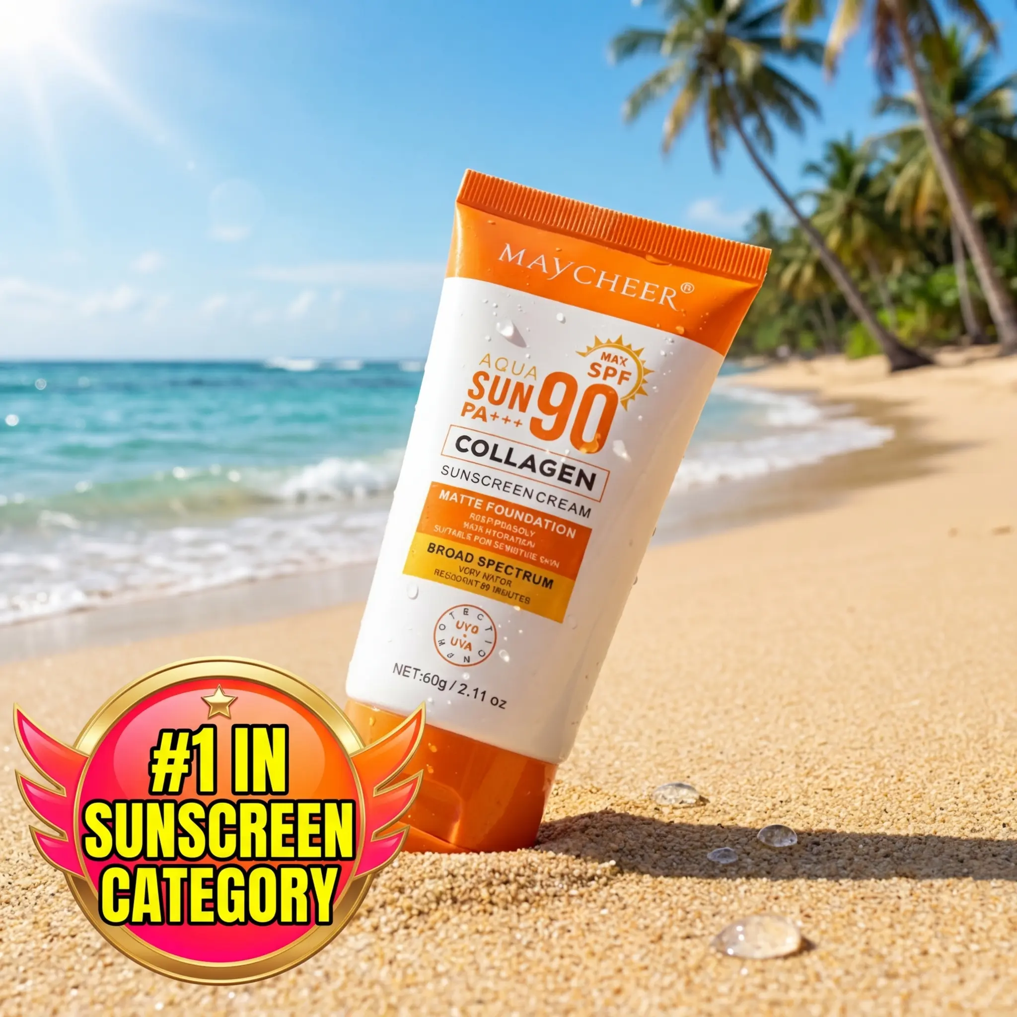 [new] [MACHEER] Sunscreen SPF90+ (2.11oz) | Lightweight & Non-Greasy | Face UV Protection | Summer Must-Have