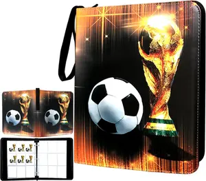 Trading Card Binder 900 Pockets, Soccer Card Binder Holder with 50 Removable Sleeves Fits 900 Sport Cards, Soccer Card Gifts Collector Album with Zipper Storage Display Case