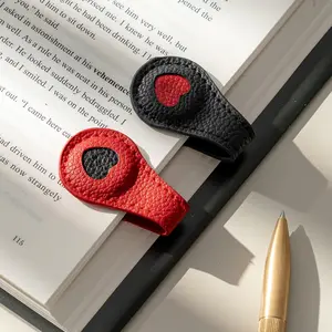 2Pcs Magnetic Leather Bookmarks with Gift Box, Magnetic Pen Holder Book Marks Clip Gift for Book Lover Readers Men Women Teachers Students, Heart Bookmarks