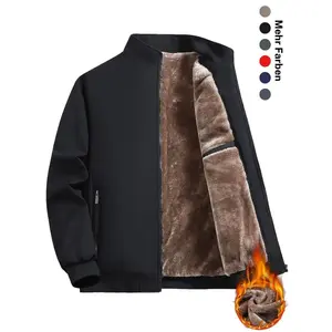 Men's Solid Color Fleece Jacket with Thermal Lining and Zipper, Regular Fit, Casual, Long Sleeve, Outerwear for Autumn and Winter, Men's Everyday Clothing