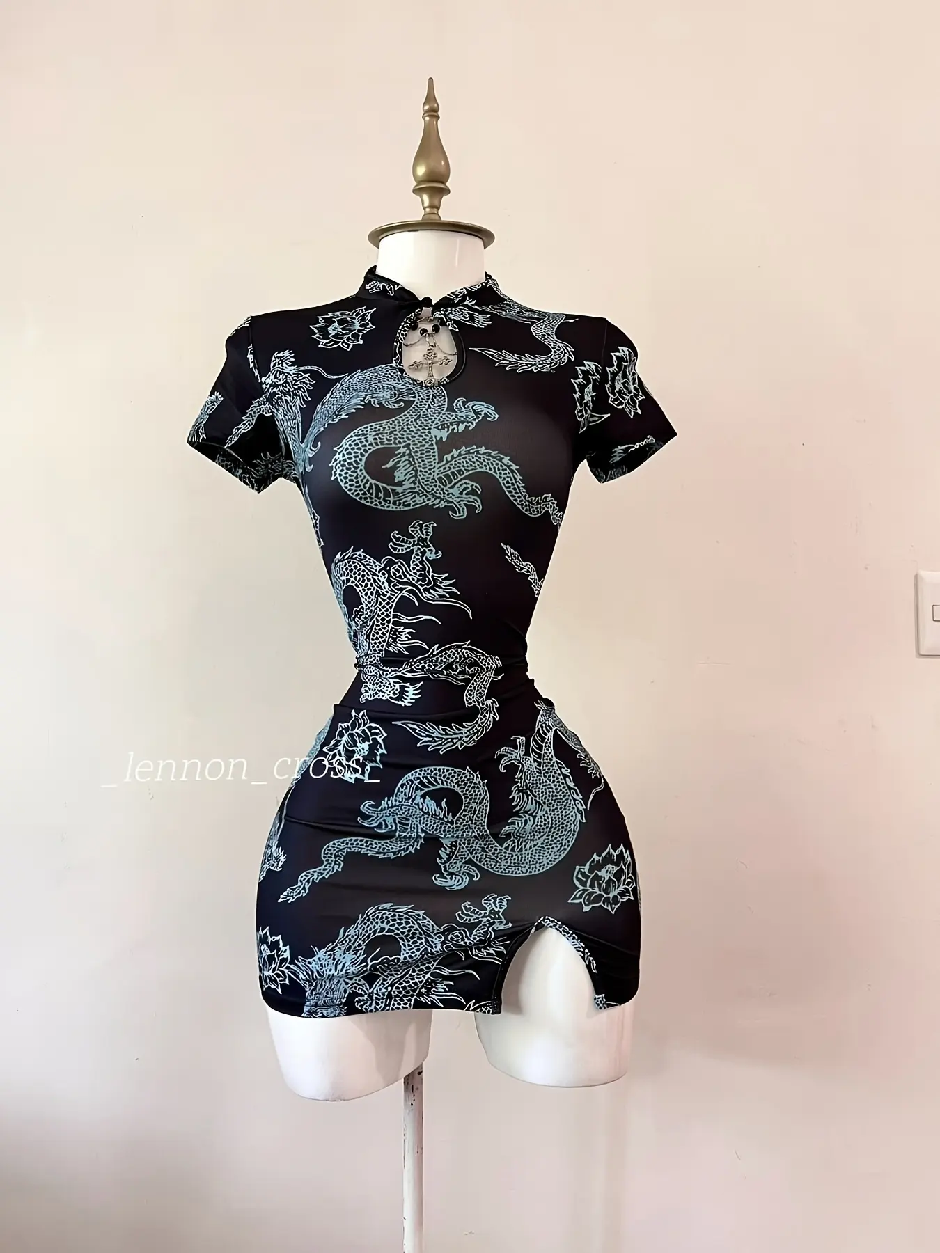 New Chinese-style Dragon-patterned Bodycon Dress, Short-sleeved Slit Wrap Skirt, National-style Sexy Hot Dress