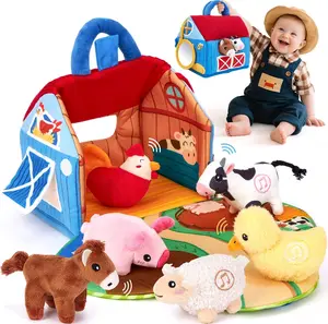 Baby Toys 6-12 Months - Surprise Barn with Stuffed Farm Animals with Real Sounds - Toys for 6 Month Old Baby 1 Year Old Boy Girl Gifts Toddlers Sensory Toy Easter Basket Stuffers