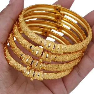 4pcs-Women's Gold Plated Open Bangle Bracelet Set - Classic Vintage Style Jewelry Accessories, Perfect for Daily Wear & Special Occasions, Gold Jewelry Gift Options for Valentines & Mother's Day