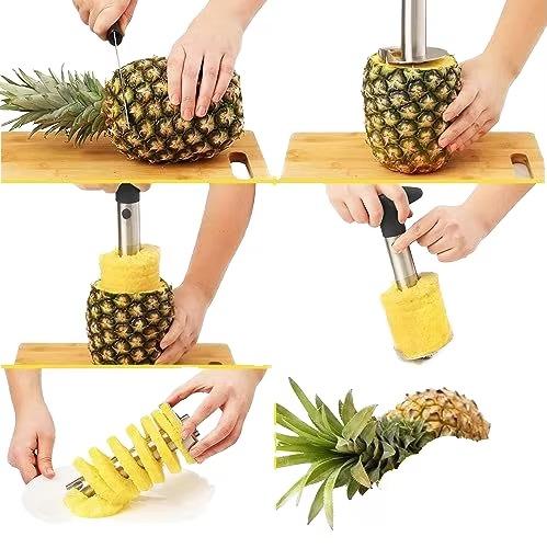 2-in-1 Stainless Steel Pineapple Corer & Slicer with Wedger - Compact Tropical Fruit Tool (24x8.5cm), Lightweight Kitchen Utensil for Fast Clean Prep, Ideal for Party Decor, Free US Delivery