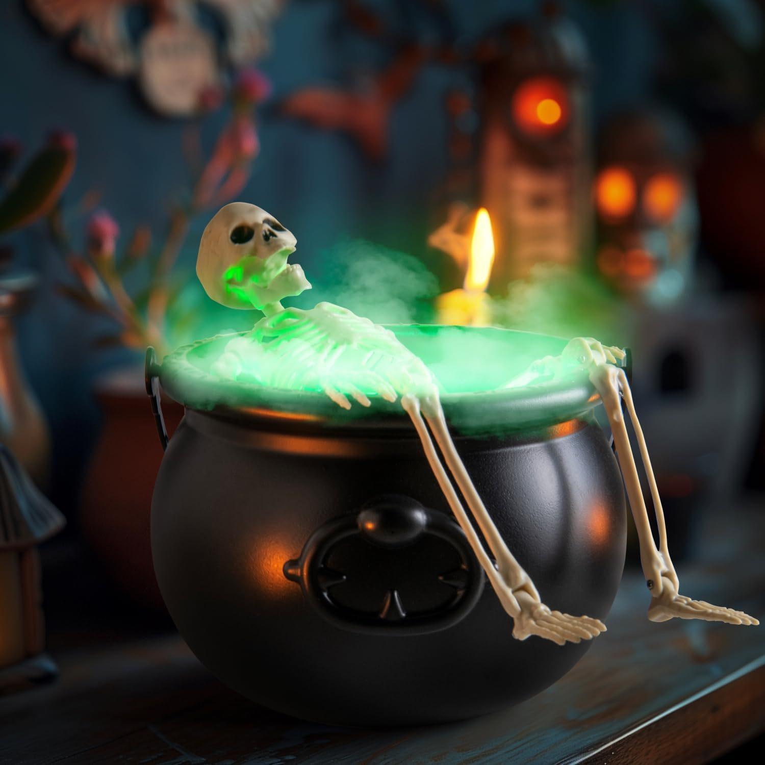 Halloween Decorations Indoor - Cauldron Halloween Decor with Magic Floating Potion Bottles and Diffuser - Black Plastic Witches Bowl Hocus Pocus Party Decoration for Spooky Vintage Home Kitchen Table, Well Soon Gift toys kids