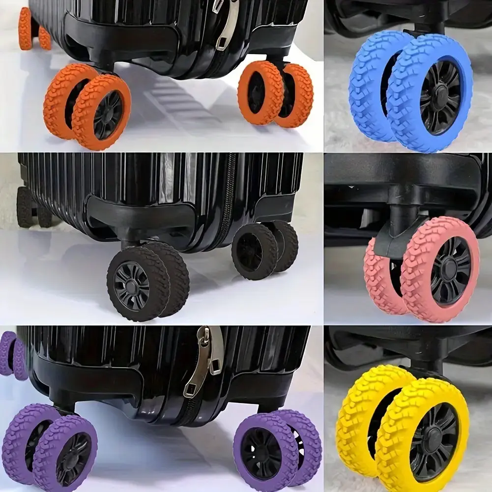 [Shockproof] 8pcs Silicone Luggage Wheel Covers |       Shockproof, Noise-Reducing, Machine Washable |       Travel Accessories