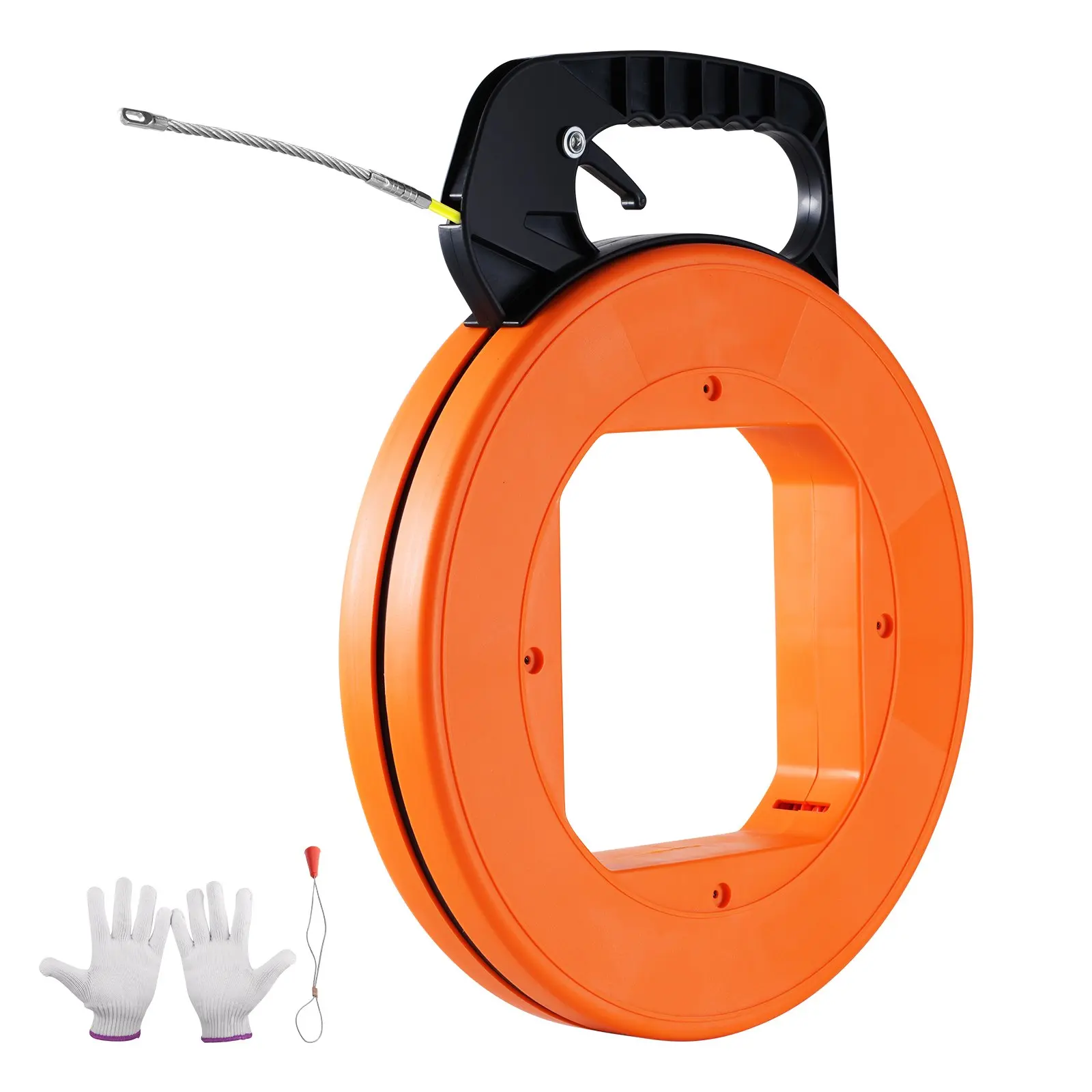 VEVOR LFT04 Fiberglass Fish Tape Cable Puller Tool, 200 ft x 3/16 in Non-Conductive Wire Puller, ABS Optimized Housing, Comfy Grip Handle, Bonus Accessories, Boosts Productivity, Prevents Hand Abrasions for Wall Wiring & Electrical Conduit