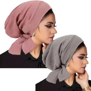 Spring/Summer New 2pcs Muslim Headscarf Hat Simple  Wear Ramadan Headscarf Plain Color Chemotherapy Hat