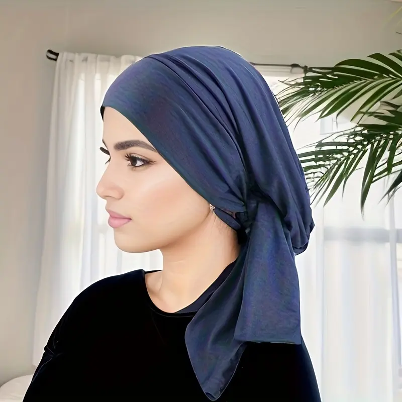 Solid Color Stretch Bandana Cap Basic Sweat Cloth Headscarf Hat Full Head Neck Cover Sunscreen Hijab Casual Outdoor Turban