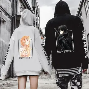 Harajuku Long Sleeve Pullover Sword Art Online Anime Hoodie Kirito And Asuna Men Women Couple Sweatshirts