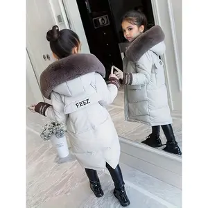 NewGirls' Medium-Length 2023 Winter Coat, Korean Style Thickened Snow Jacket for Kids