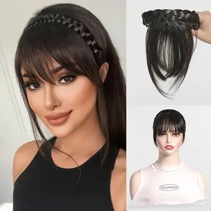 Gift for women who love braids, 3-strand faux bangs clip, high-quality synthetic hairpiece, 4inch black brown, easy DIY hairstyle