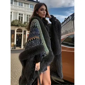 Plus Size, Women's Plus Size Winter Cape Coat with Faux Fur Collar & - Turquoise/Black/White/Golden/Blue/Green/Gray Plush Jacket, Multi-Color Shawl Wrap for Parties, Weddings, Cold Weather (Hand Wash/Dry Clean),Christmas