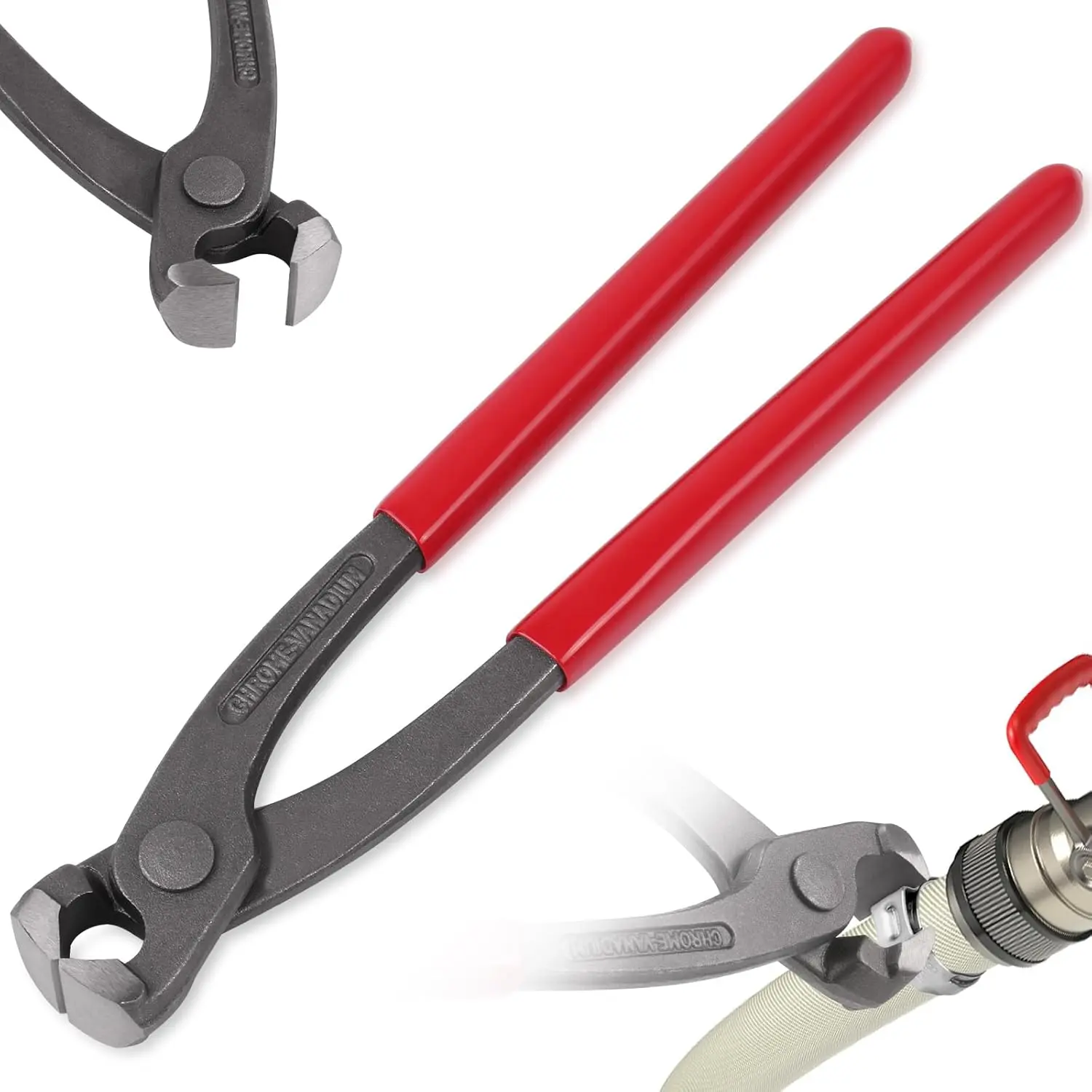 9 Inch Ear Clamp Plier, Carbon Steel Crimper Tool for Install Remove, Nail Puller Tool Pinch Clamp Pliers For Pipe Hose Clamps