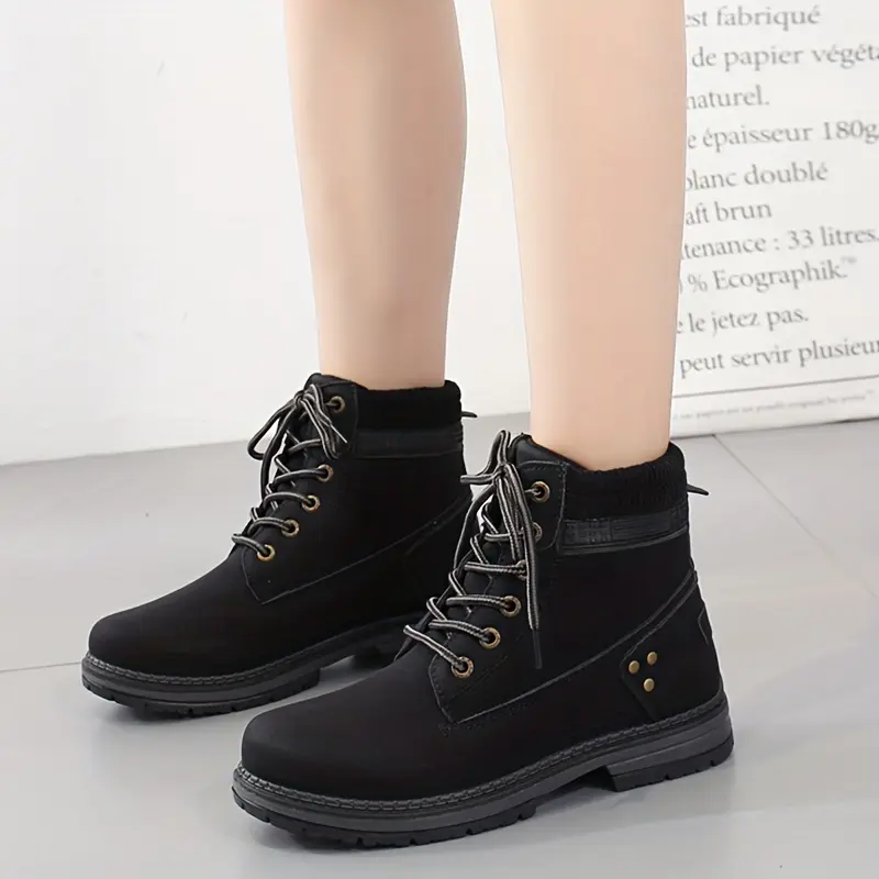 Women's Fashion Non-Slip Mid-Calf Hiking Boots, Comfortable Solid Color Outdoor Boots Shoes Chukka Boots